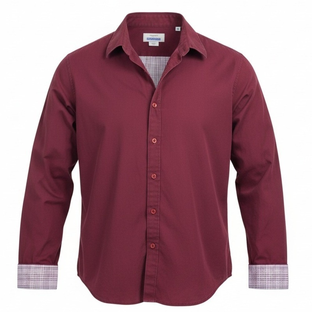 Wrangler‎ Riata Button Down Shirt Women M Burgundy Long Sleeve Plaid Trim Cotton